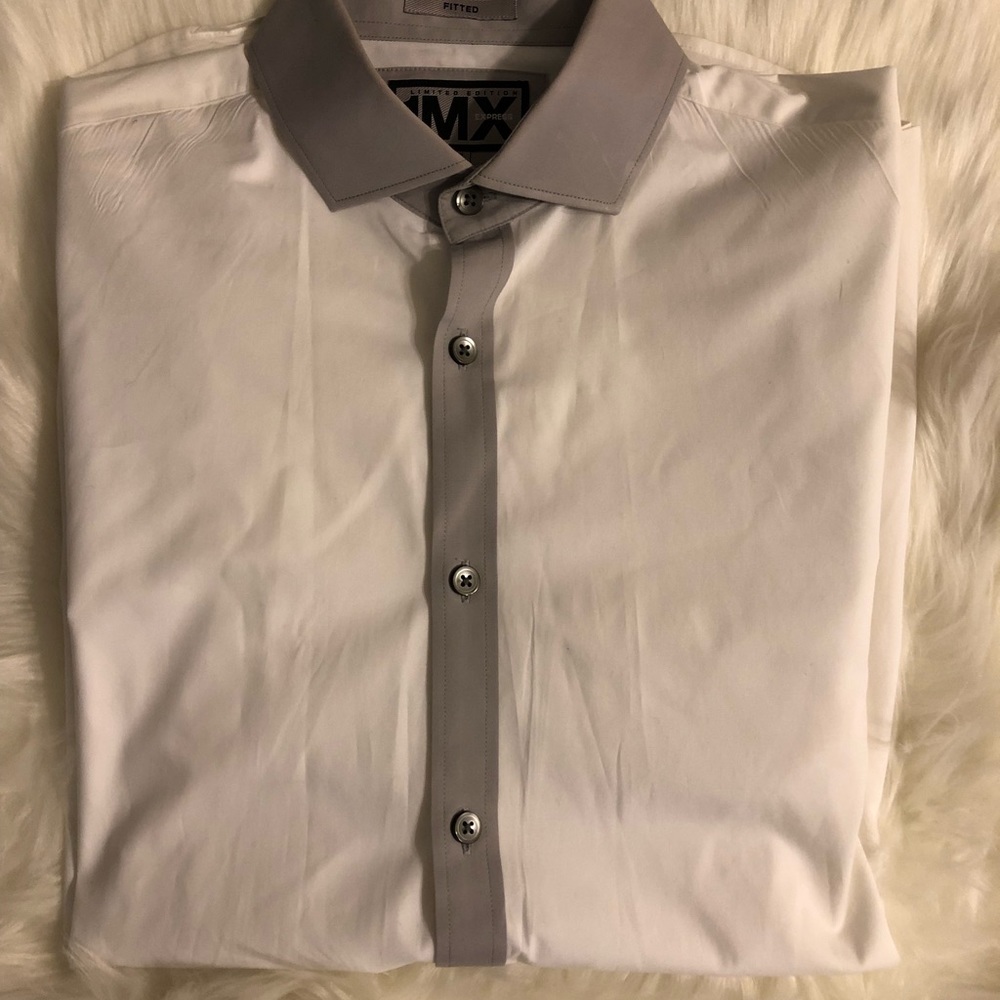 White button. Down shirt